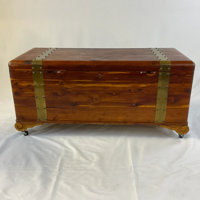 Sienna Late 1800s Antique Americana Revival Hand Crafted Cedar Chest With Brass Banding For Sale - Image 8 of 12