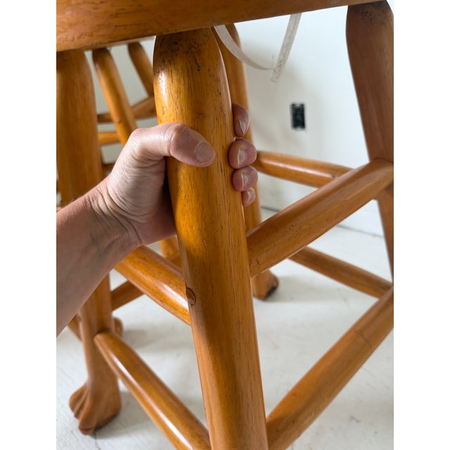 Chunky Carved Ball and Claw Foot Barstool Set of Four For Sale - Image 9 of 9