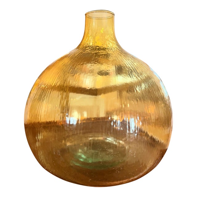 Mid Century Yellow Glass Bottle/Vase For Sale