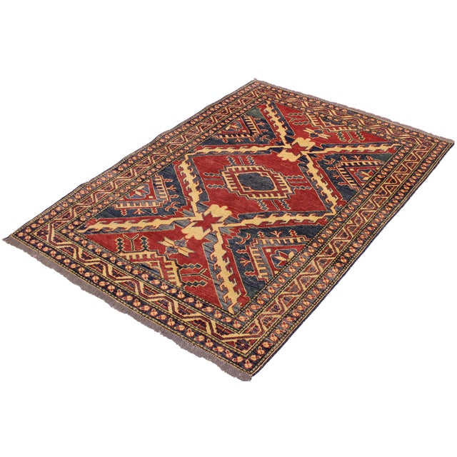 Shabby Chic Tribal Super Kazak Red/Beige Wool Rug - 3'8'' X 5'5'' For Sale - Image 3 of 10