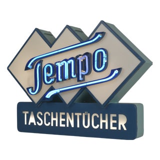 German Neon Sign from Tempo Tissues, 1950 For Sale
