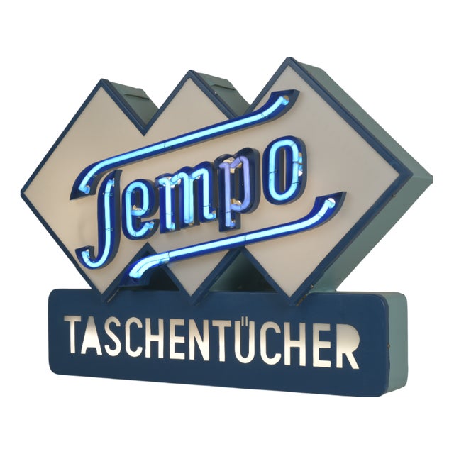 German Neon Sign from Tempo Tissues, 1950 For Sale