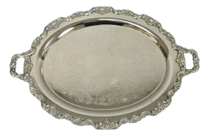 Vintage Extra Large Oval Silver Plated Serving Platter Bar Tray W/ Smoked Finish
