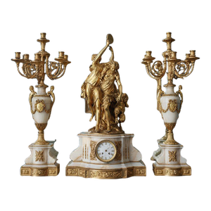 19th Century French Raingo Frères Gilt Bronze & Onyx Clock Garniture - 3 Pieces