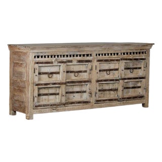 Indian Buffet Cabinet Made From Antique Bleached Teakwood and Iron Doors For Sale