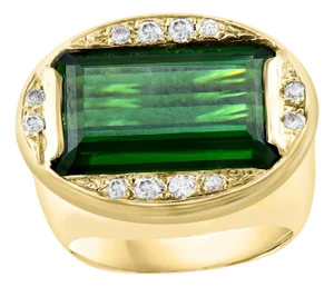 GIA Certified 11.72 Ct Green Tourmaline & Diamond Cocktail Ring 14K Yellow Gold