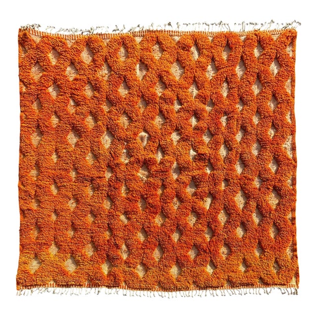 Orange Moroccan Wool Rug For Sale