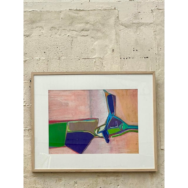 Mid-Century Modern Late 20th Century Vintage Boho Original Pastel Abstract on Paper For Sale - Image 3 of 6