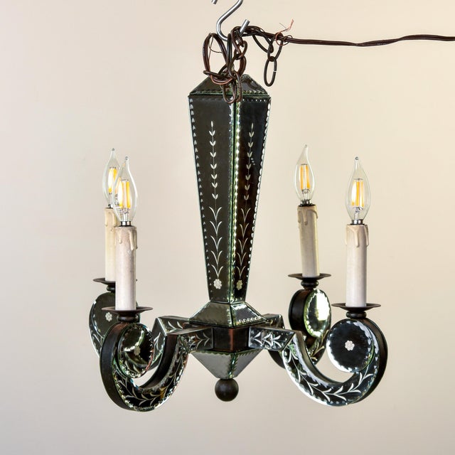Vintage Four Light Chandelier With Etched Mirror Panels For Sale In Detroit - Image 6 of 10