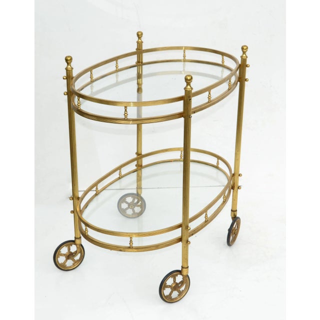 Maison Baguès Maison Bagués 2 Tier Oval Brass & Glass Bar Cart Mid-Century Modern France 1950 For Sale - Image 4 of 13