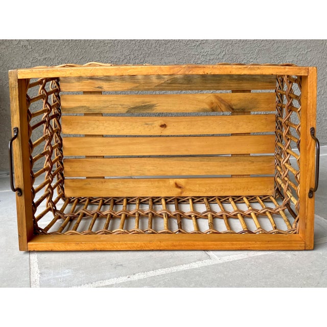 Circa 1980 Chic Jackfruit Wood & Rattan Catchall / Storage “Crate” Basket, Indonesia For Sale - Image 9 of 13