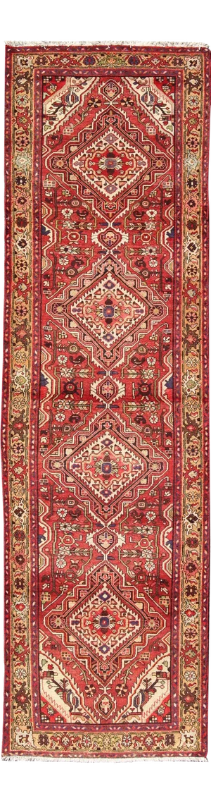 Antique Persian Malayer Runner With Medallion Design in Red & Khaki