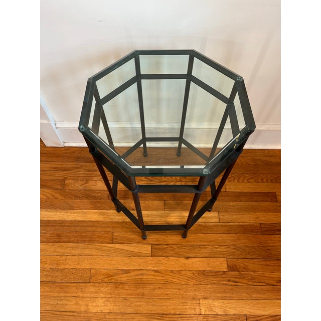 Patinated Brass and Beveled Glass Octagonal Side Table Campaign Style For Sale - Image 12 of 12