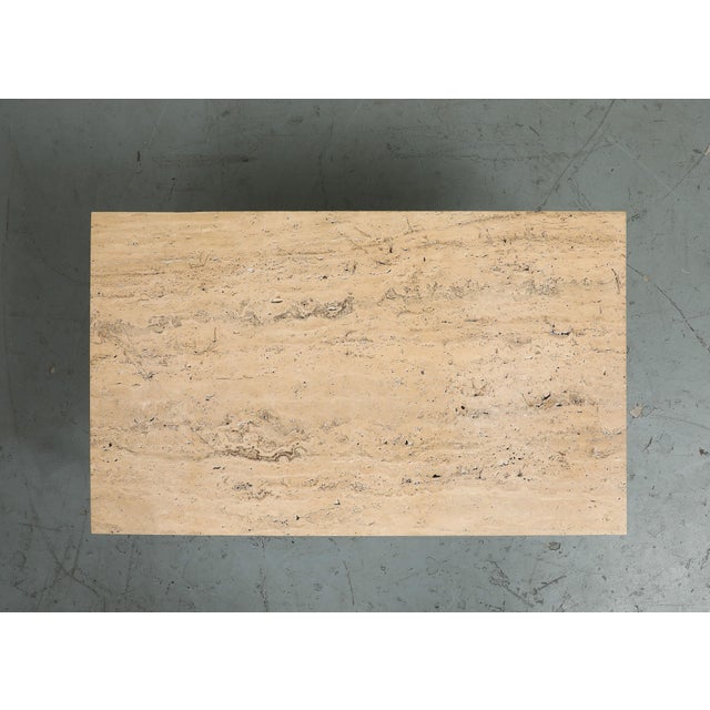 Late 20th Century Modernist Brass Coffee Table With Travertine Top For Sale In New York - Image 6 of 18