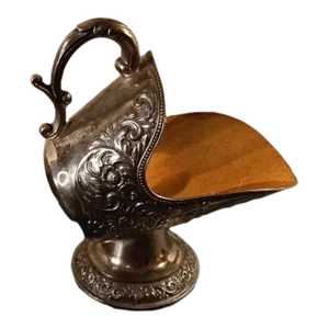 1950s Ornate Silver Plated Pedestal Scuttle Scoop