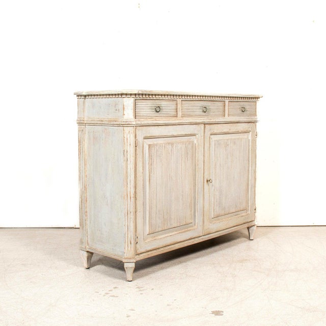 Gustavian (Swedish) Handcrafted Gustavian Style Painted Buffet With Reeded Front For Sale - Image 3 of 17