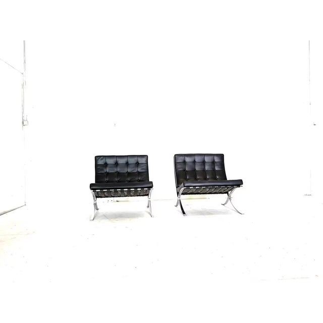 Leather Barcelona Chairs by Ludwig Mies van der Rohe for Knoll Inc., Set of 2 For Sale - Image 5 of 17
