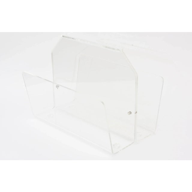 Modern Vintage 1970's Lucite Two Compartment Magazine Holder or Stand With Handle For Sale - Image 3 of 11