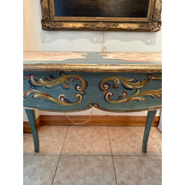 Cerulean Vintage Bavarian Baroque Style Hand Painted Table Writing Desk For Sale - Image 8 of 18