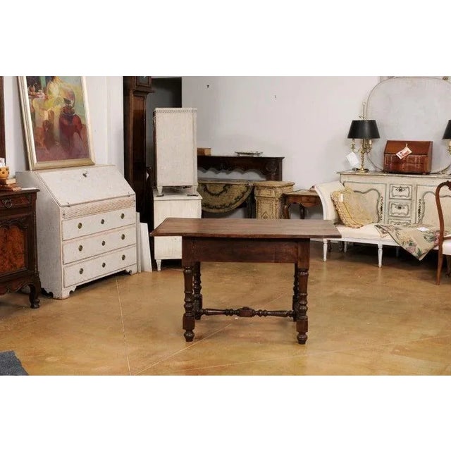 19th Century French Louis XIII Style Walnut Table with Turned Legs and Stretcher For Sale - Image 9 of 13