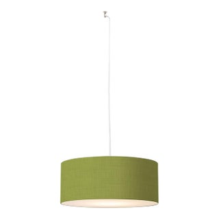 Stretch Swag Lamp, Avocado Linen Shade, Satin Nickel, for Living Room or Bedroom For Sale