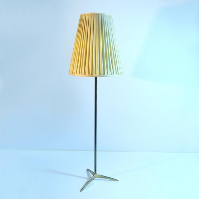 Brass and Silk Floor Lamp by J. T. Kalmar for Kalmar, 1950s For Sale - Image 3 of 12