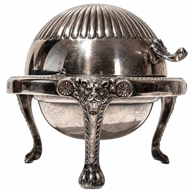 Art Deco Vintage f.b. Rogers Silver Caviar Dome Dish Lion Paw Feet Ornate For Sale - Image 3 of 10