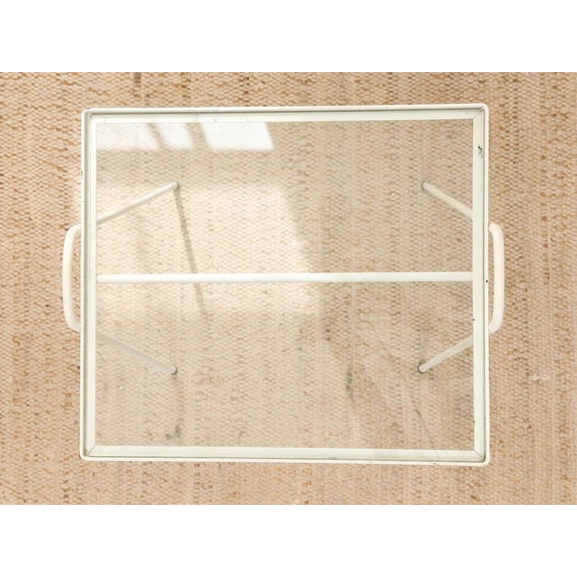 Vintage White Metal & Glass Tray Table For Sale - Image 4 of 10