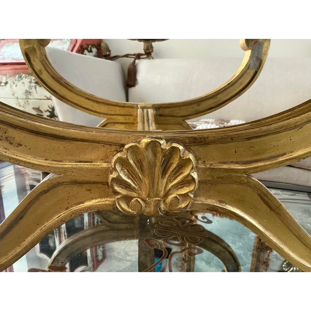 1960s Mid-Century Italian Neo-Classical Style Giltwood & Leopard Velvet X-Base Ottomans - Pair For Sale - Image 5 of 9