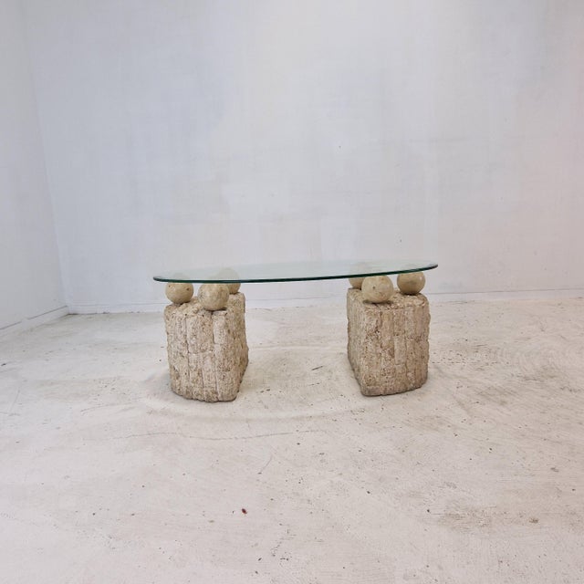 Mid-Century Modern Mactan Stone Coffee or Fossil Stone Table by Magnussen Ponte, 1980s For Sale - Image 3 of 17