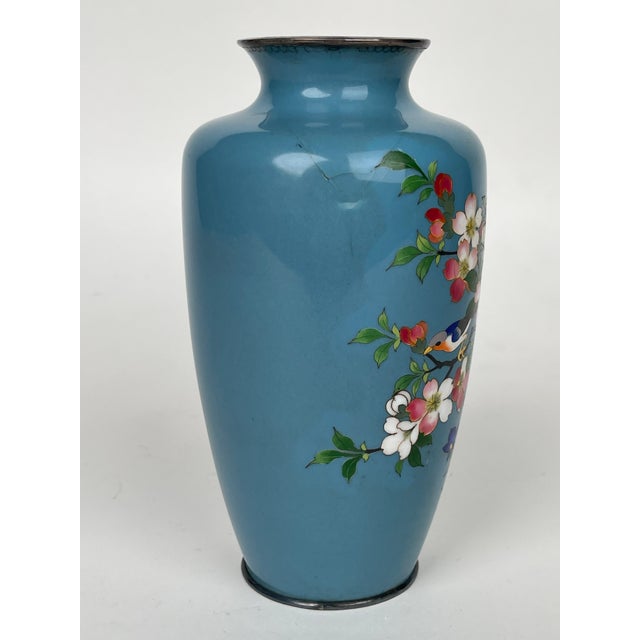 Blue A Pair of Japanese Blue Ground Enamel Vases For Sale - Image 8 of 11