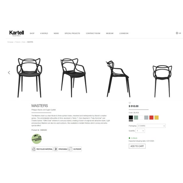 Kartell Masters by Philippe Starck Black Chair - 6 in Excellent Condition- Indoor / Outdoor For Sale In Atlanta - Image 6 of 7