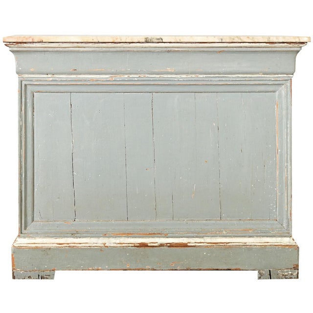 Wood French 19th Century Marble-Top Painted Shop Counter For Sale - Image 7 of 15