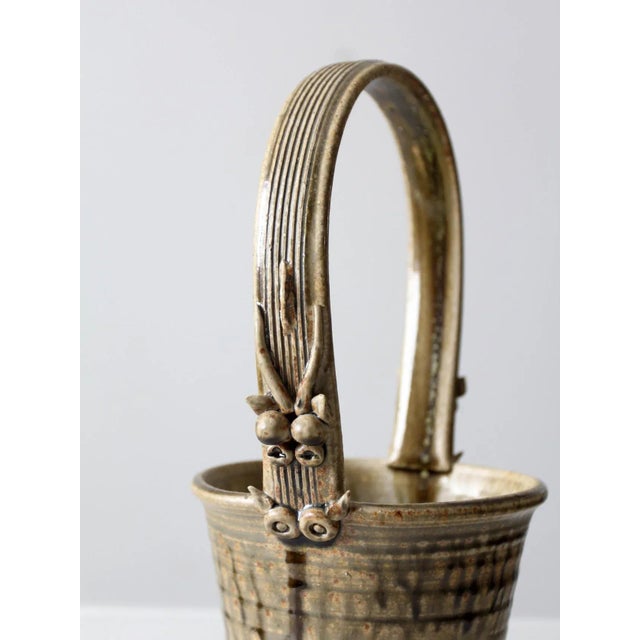 Olive Vintage Frank Polizzi Pottery Basket Vase For Sale - Image 8 of 13