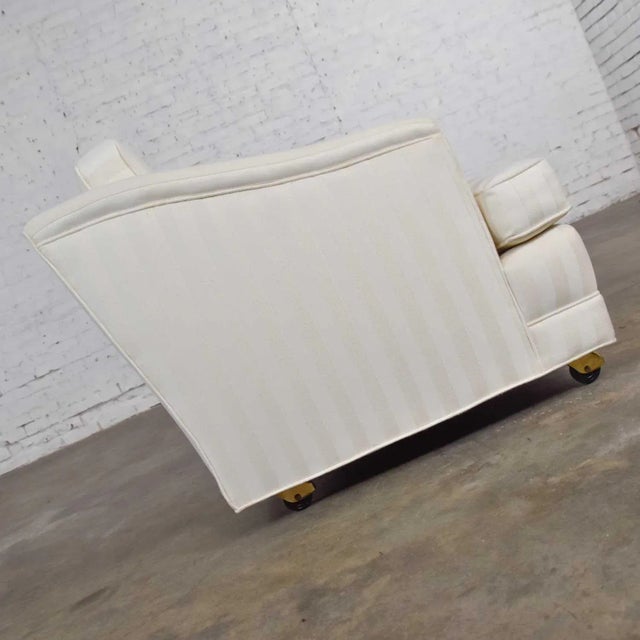 Textile Mid-Century Modern Off White Tone on Tone Stripe Lounge Chair on Rolling Casters For Sale - Image 7 of 13