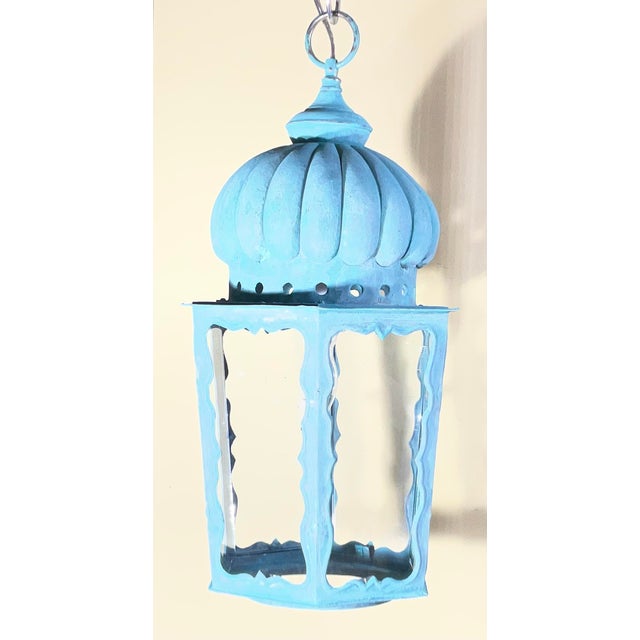 Solid Brass Antique Hexagonal Hanging Lantern / Pendant Light - 19”h X 9”.5 W For Sale - Image 14 of 18