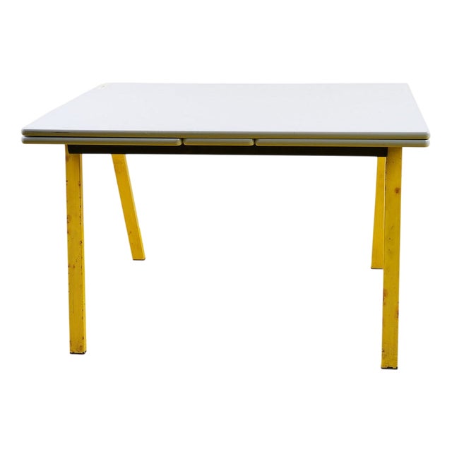 Industrial Table with Iron Legs and Extendable Chipboard Top For Sale