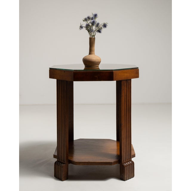 1920s France Art Deco Amber Glass Side Table For Sale - Image 10 of 15