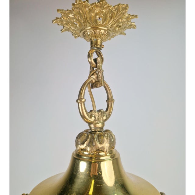 Vintage French Brass Ceiling Lamp with Sanded Glass Shade, 1950s For Sale - Image 11 of 13