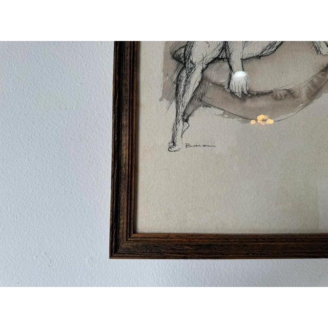 Drawing/Sketching Materials Marcel Julien Baron (France, 1872-1956) Sitting Nude Woman, Ink Drawing, Framed For Sale - Image 7 of 10