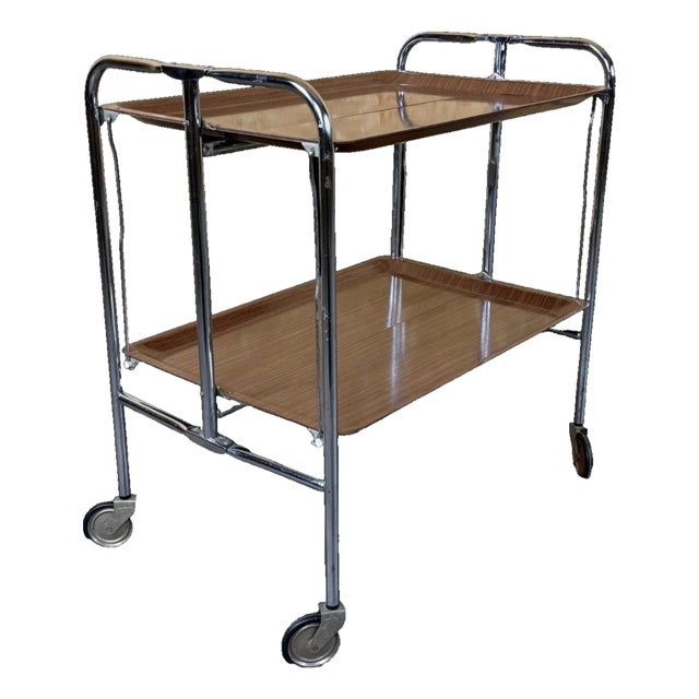 Space Age Chrome and Brown Serving Trolley, 1960s-1970s For Sale