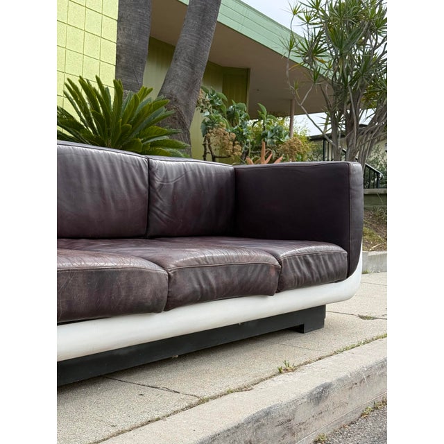 Space Age White Sofa With Aubergine Leather, Circa 1970 For Sale - Image 12 of 12