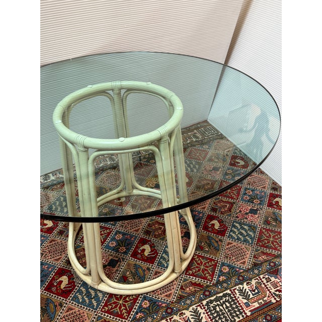 Contemporary McGuire Furniture Lattice Back & Seashell Printed Dining Side Chairs and Glass Bistro Table, 28 Inches For Sale - Image 3 of 12