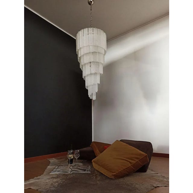 Murano Spiral Frosted Glass Chandelier, 1990s For Sale - Image 9 of 17