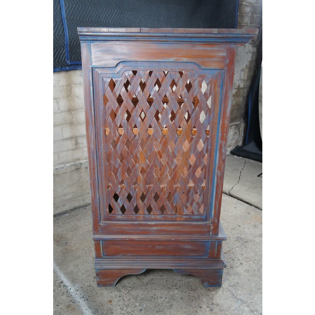 Vintage Mahogany Lattice Tv Cabinet Console Linen Press For Sale - Image 11 of 12