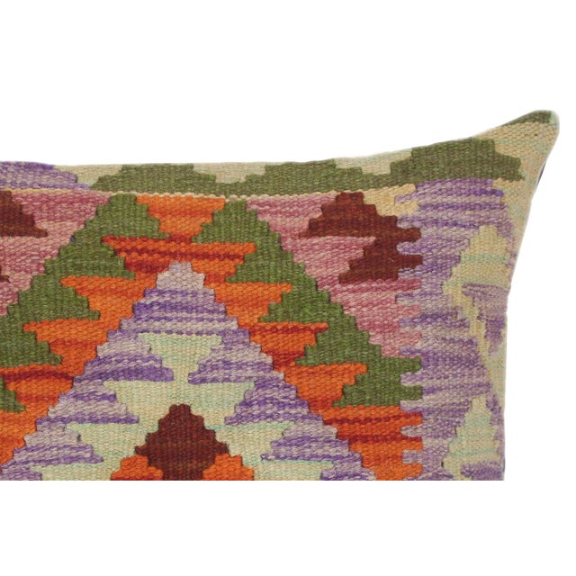 Boho Chic Geometric Turkish Nellie Hand Woven Kilim Throw Pillow For Sale - Image 3 of 5