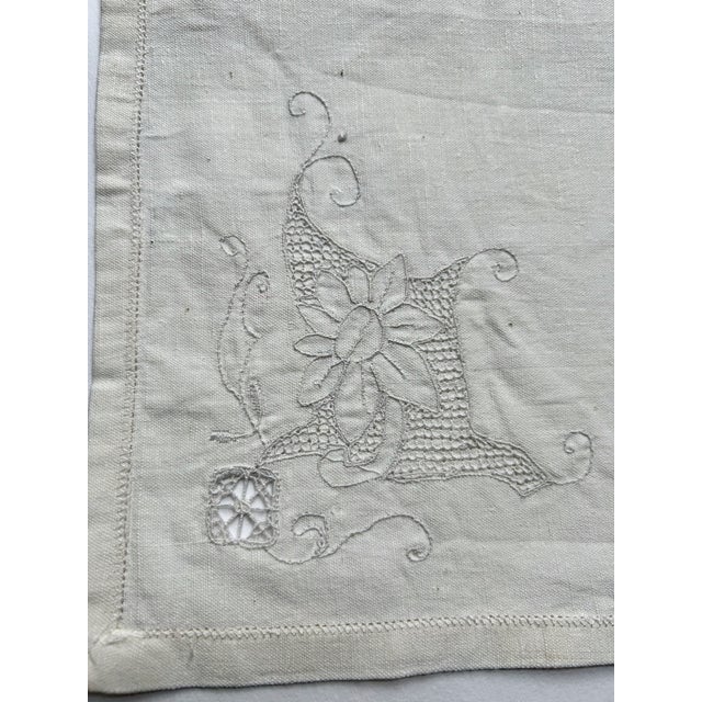 Set of 6 Mid 20th Century Off White Linen & Cotton Dining Napkins With Cut Work For Sale - Image 10 of 16