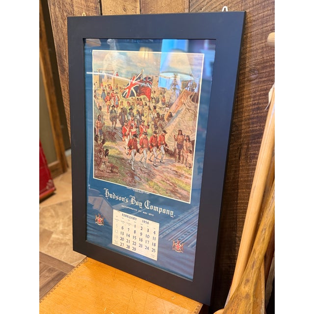 Paper Rare 1956 Hudson’s Bay Company Calendar Framed Canadian Historical Print For Sale - Image 7 of 7
