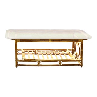 Handcrafted Natural Bamboo Wood Patio Cocktail Coffee Table For Sale
