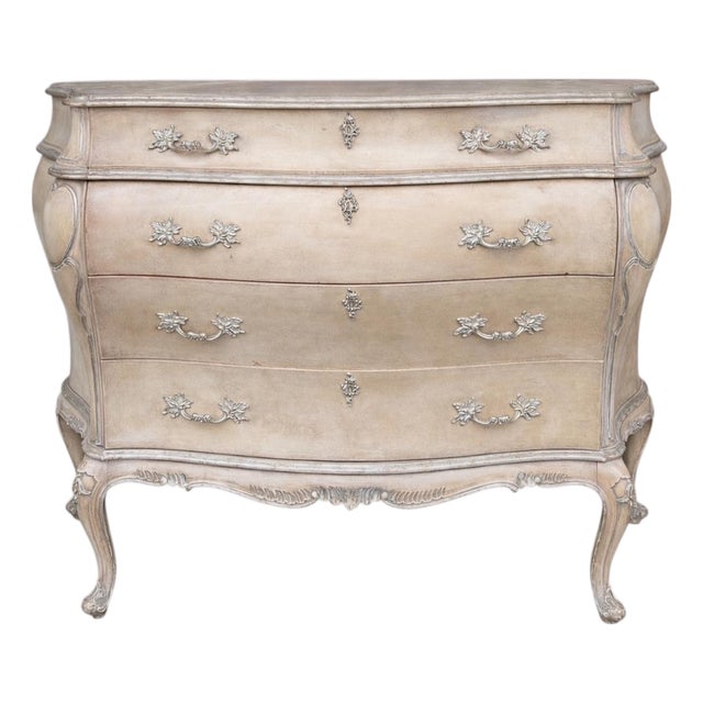 French Louis XV Style Pink Blush & Silver Gilt Serpentine Bombay Chest / Commode For Sale